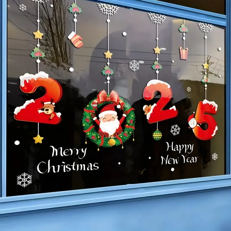 Happy New Year Glass Stickers Creative Christmas Scene Snowflake Window Decals Home Decorations Pvc Static Cling Glass Film