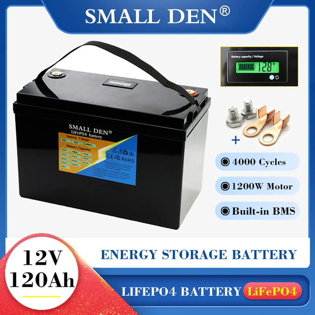 12V 120Ah Lifepo4 battery pack 4S 1200W Build-in BMS12.8V Electric Boat RV  Car starter