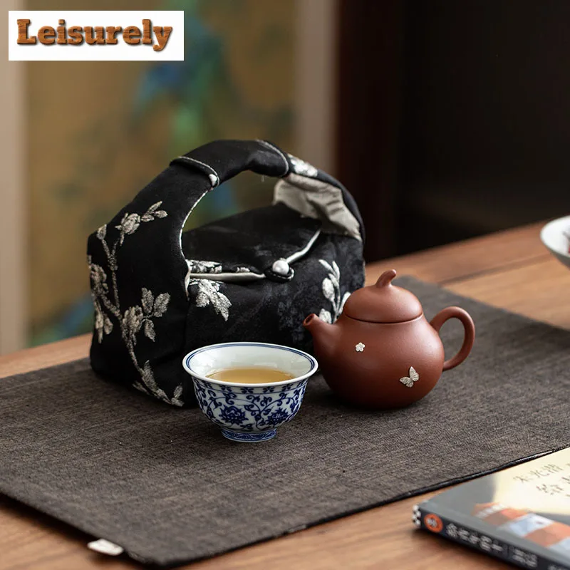 Silver-plated Purple Clay Travel Tea Set Kit Retro 1 Pot 1 Cups Household Tea Maker Organizer Portable Picnic Stock Bags Craft