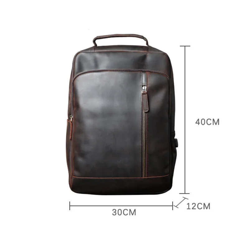 Vintage Crazy Horse Rindsleder Herrenrucksack, hochwertiger, luxuriöser, natürlicher Echtleder-Rucksack für Outdoor-Reisen, Laptop-Rucksack, Schultasche – Detail 1