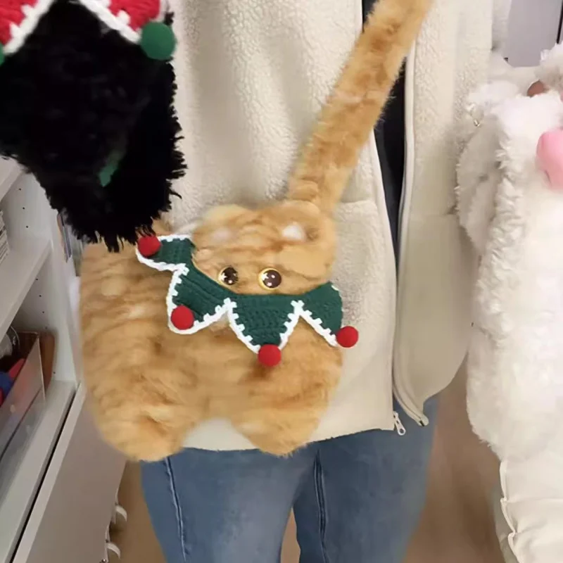 Cute Fat Orange Cat Crossbody Bag New Super Adorable Fluffy Kitten Shoulder Bag Soft Girl Cartoon Handbag