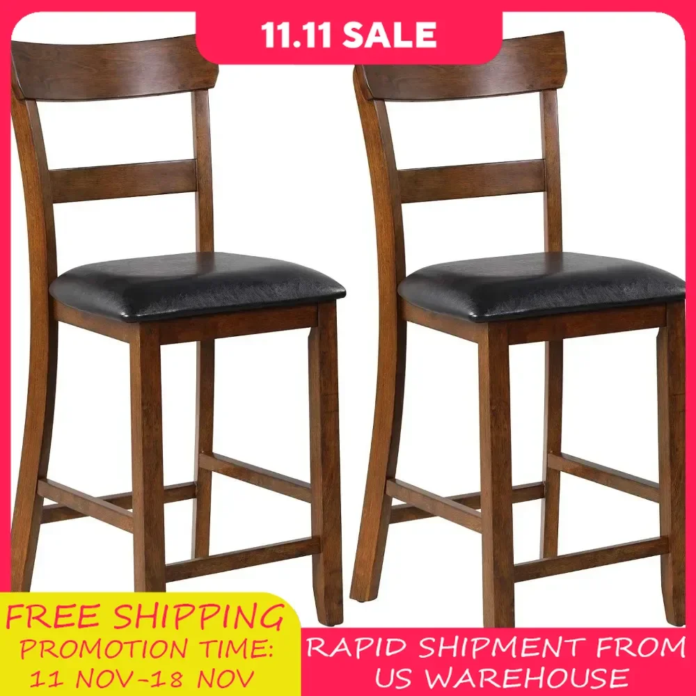 Bar Stools Set of 2, 25.5-Inch Counter Height Chair with Backrest, Foam-padded Cushion, Rubber Wood Legs, Vintage Dining Chair