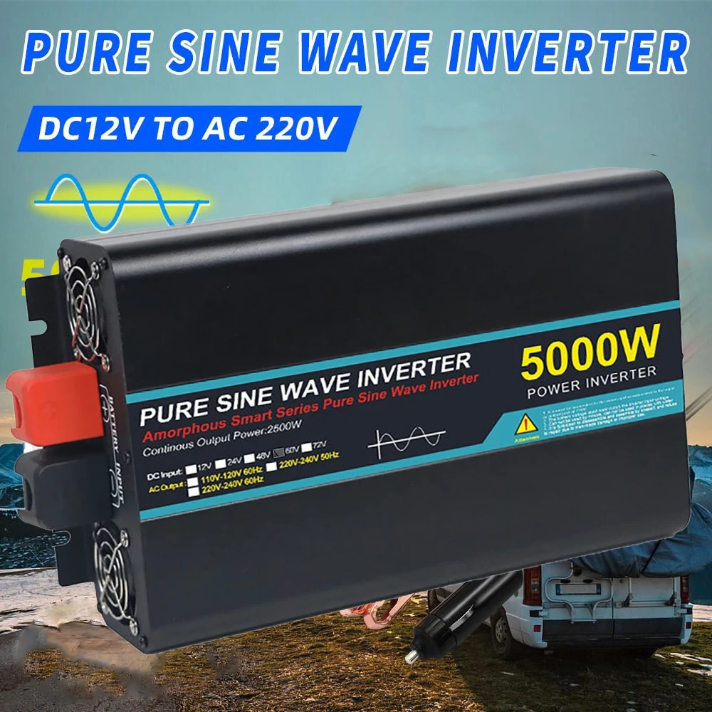 

Pure Sine Wave 1600W/2800W/4000W/5000W Peak DC 12V To AC 220V Voltage Transfer Converter Universal/EU Socket Power Inverter