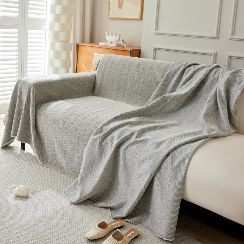 Simple Chenille Herringbone Print Sofa Towel Solid Color Multifunctional Decorative Home Sofa Towel Summer Universal Covers