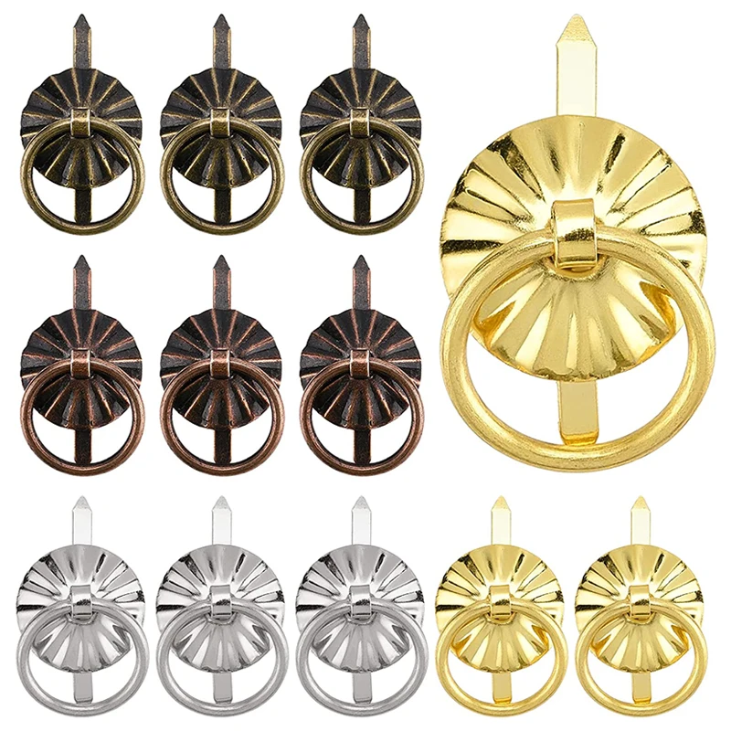 10PcsSmallRingPullsBronzeKnobsAntiqueHandleJewelryDrawerPull