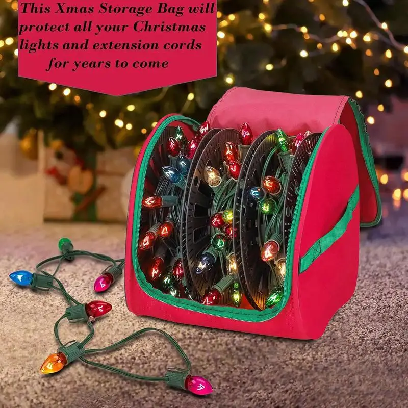 24cm Red Christmas LED Light Storage Box Durable Oxford Holiday Snowflakes Organizer Multifunctional Storage Bag with U-zipper