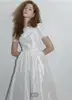 OLOEY Simple A Line Taffeta Wedding Dresses Korea Photoshoot Short Sleeves Bateau Neck Ankle Length Bridal Gowns Formal Party 3