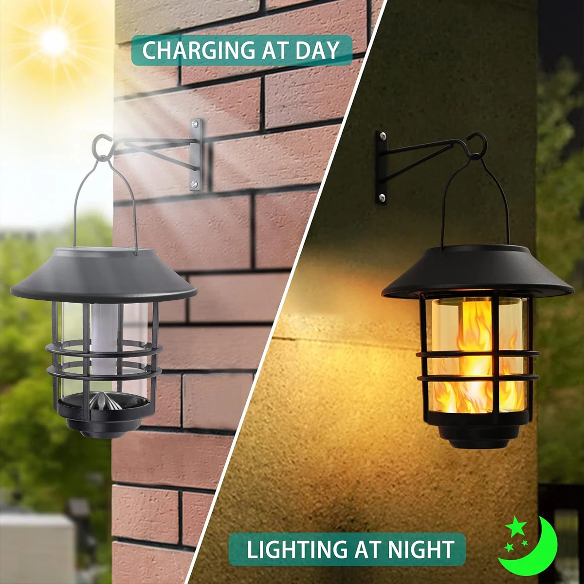 2Pack Solar Wall Lantern Outdoor Flickering Flames Solar Sconce Lights Outdoor Hanging Lamps Wall Mount for Front Porch solar lamp solar wall light wall light outdoor porch light
