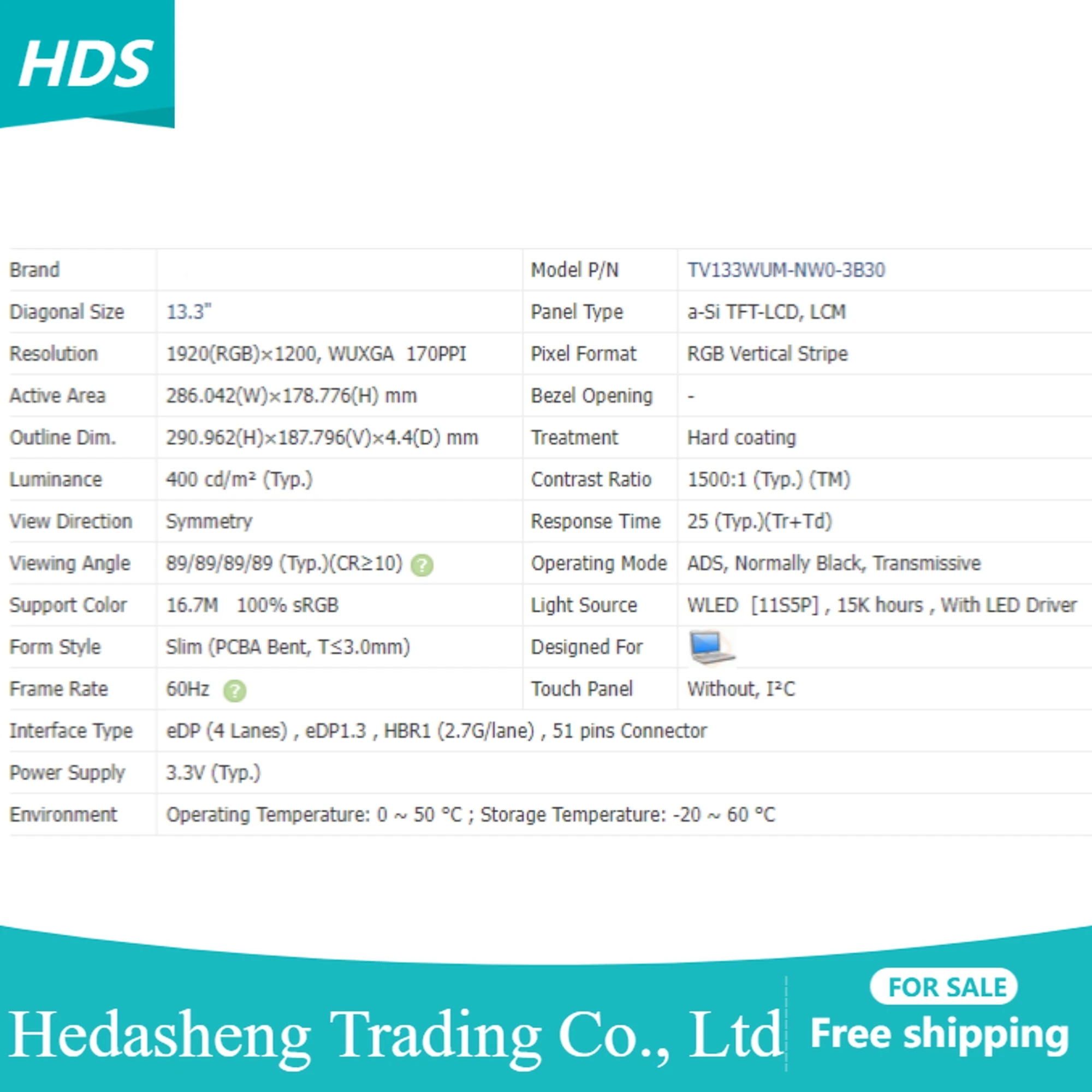 

TV133WUM-NW0 1920x1200 запасной дисплей для ноутбука 13,3 дюймов