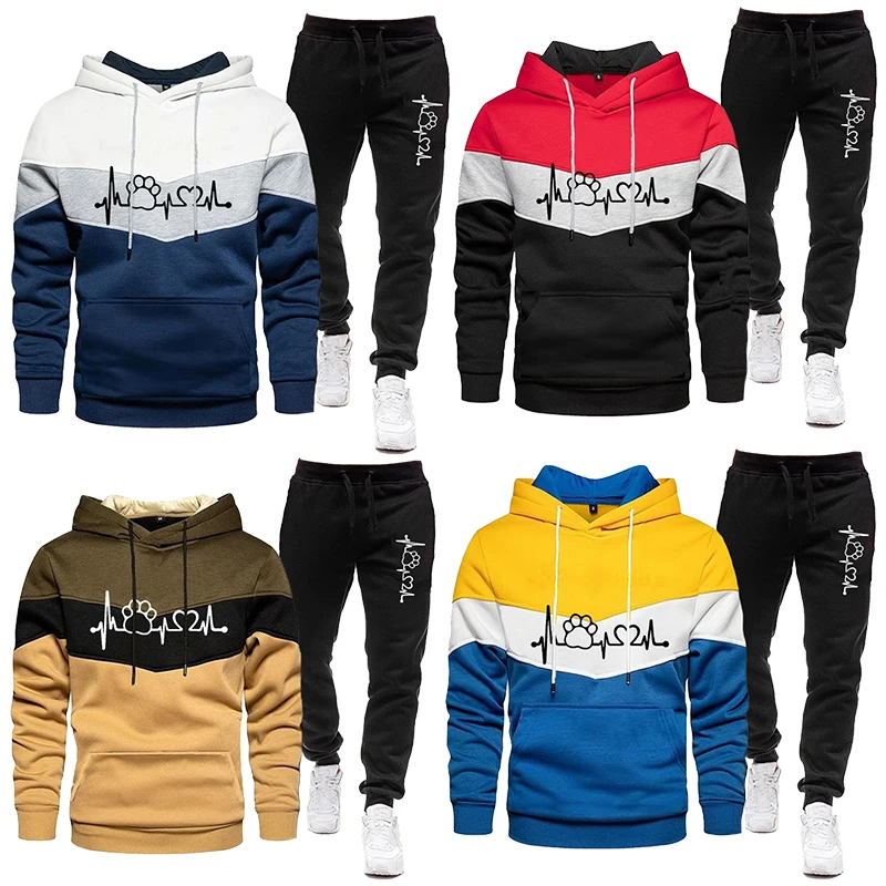 New Style Three-color Hoodie + Pant Two Piece Sets Men's Hooded Cotton Tracksuit Outdoor Casual Fashion Jogging Suits new style three color hoodie pant two piece sets men s hooded cotton tracksuit outdoor casual fashion jogging suits