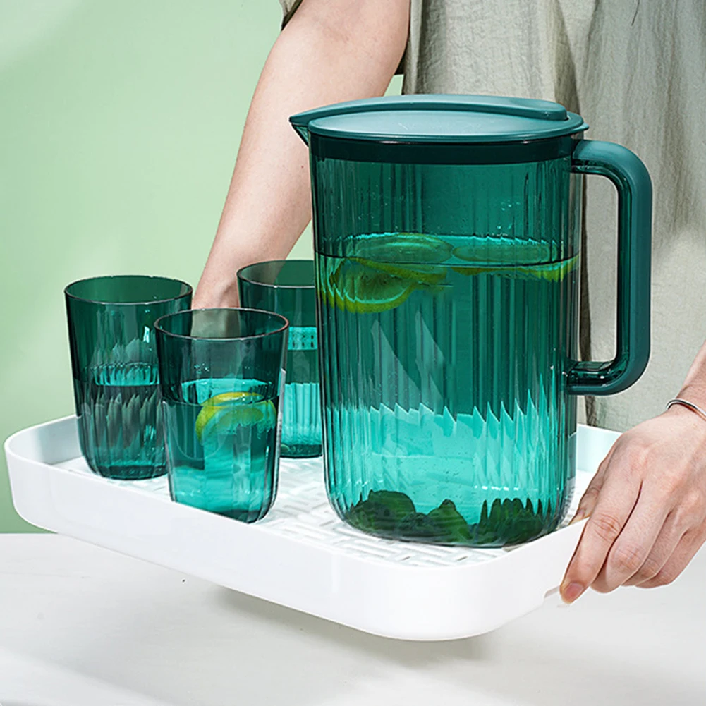 Set Of Light Green Plastic Acrylic Pitcher w/Lid & 8 Glasses/Tumblers