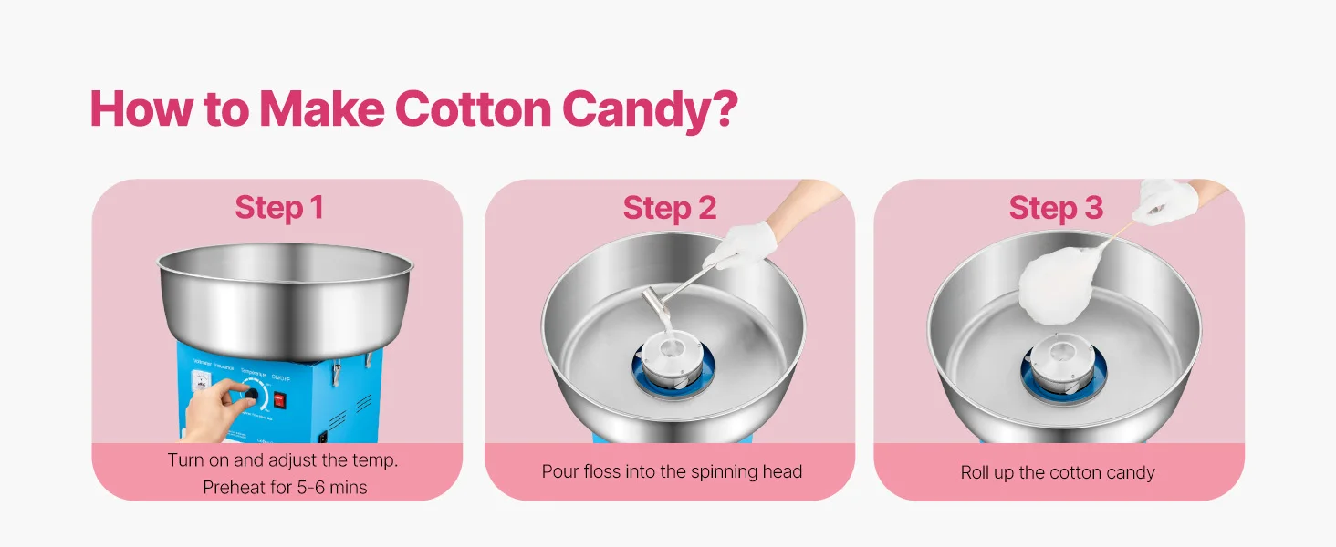 SucceBuy Electric Cotton Candy Machine Commercial Candy Floss Maker with 20.5 in Stainless Steel Bowl Sugar Scoop and Drawer