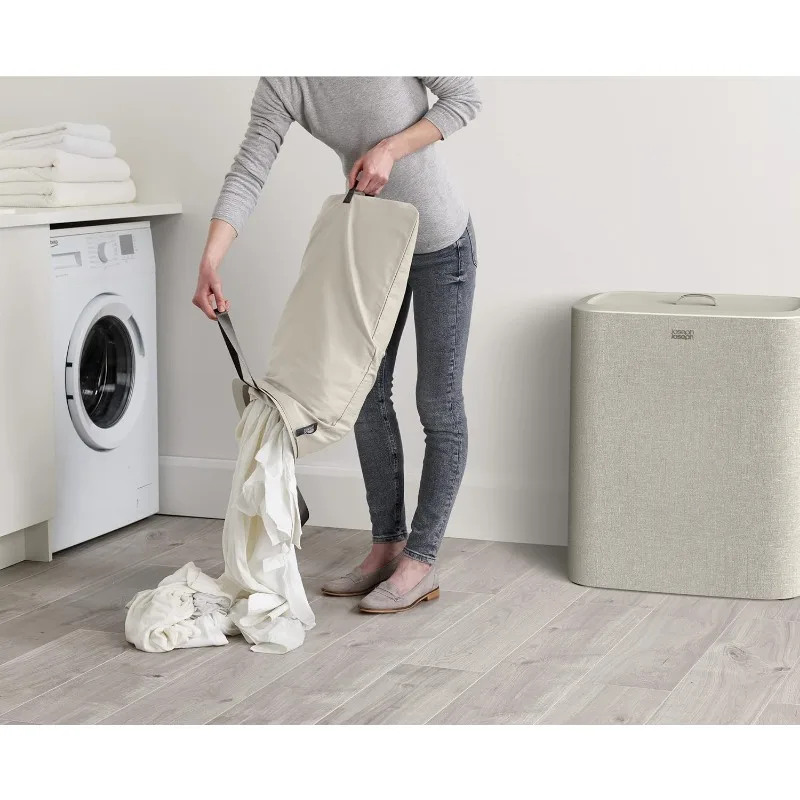 Tota - Trio 90-liter Laundry Hamper Separation Basket with lid, 3 Removable Washing Bags with Handles- Ecru 4