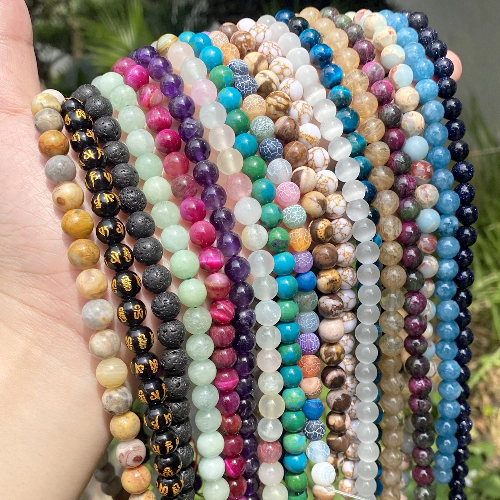 4/6/8/10mm Naturstein Perlen Achate Lava Türkis Jade Runde Lose Perlen für Schmuck Machen diy Armband Halskette Zubehör – Detail 5
