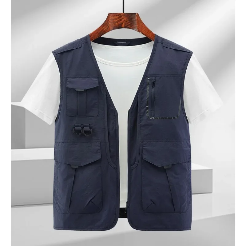 Size Waterproof Men Large Hunting Work Multi Pocket Vest MAN Embroidered Tactical Casual Men's Windbreaker Sleeveless Jacket Zip