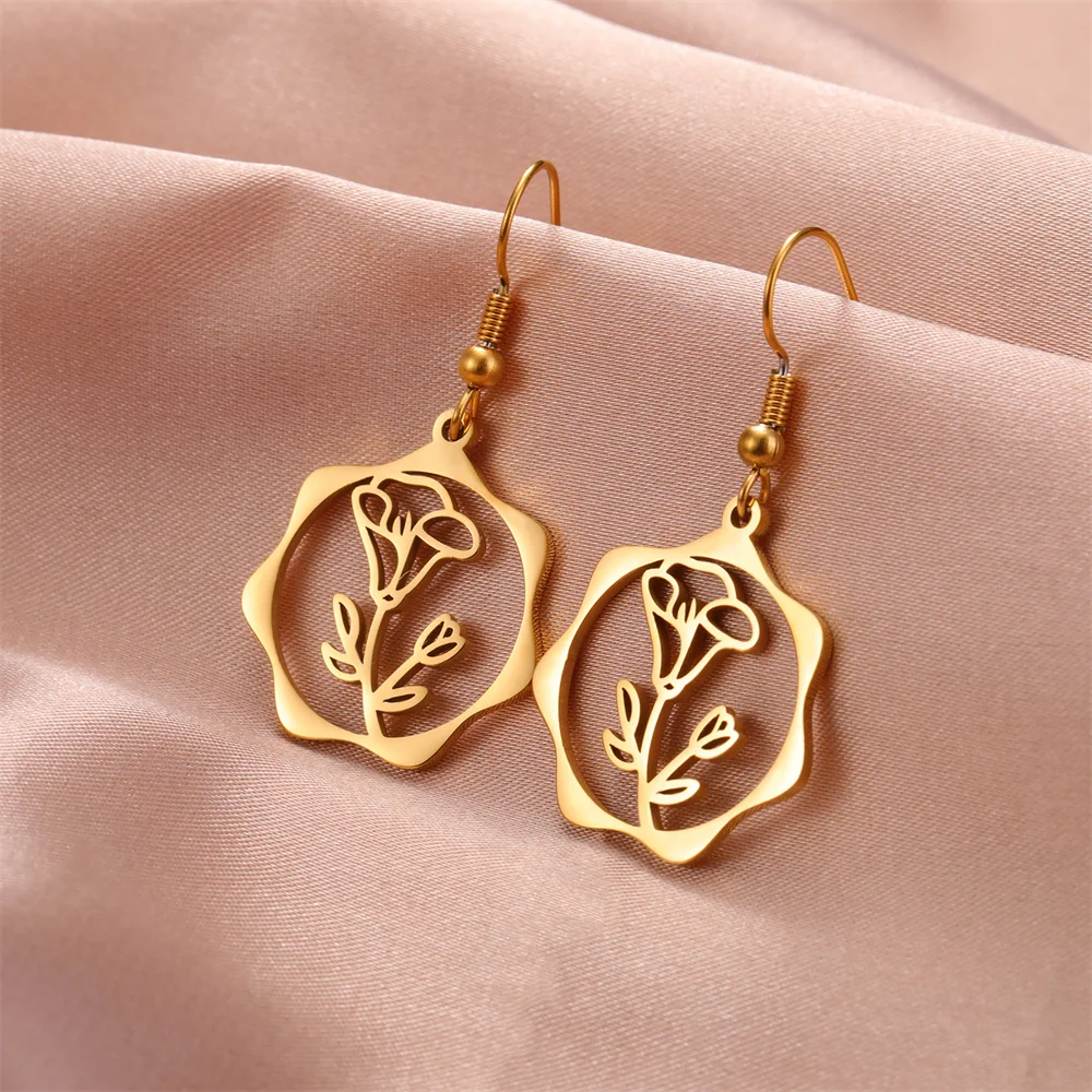 My Shape Geburts monat Blumen ohrringe für Frauen Mädchen Edelstahl Rose Iris Schnee glöckchen Blume Tropfen Ohrringe Schmuck Großhandel – Detail 31