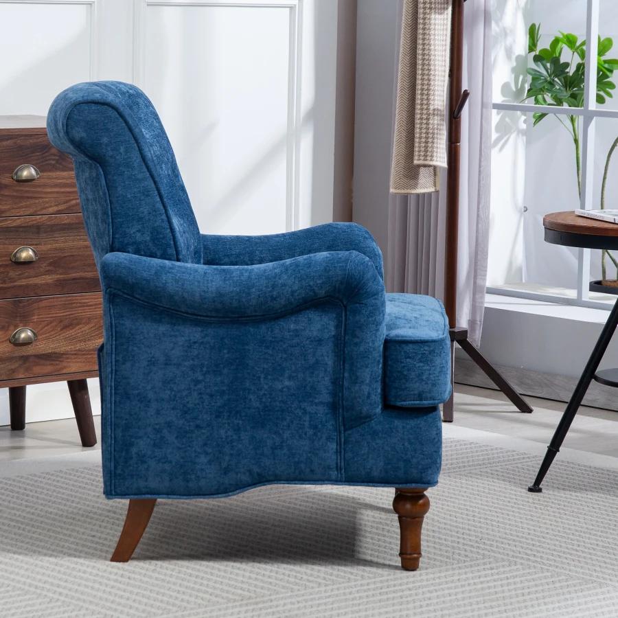 Accent Chair With Comfy Chenille Club Fabric Comfy Upholstered Living Room Arm Chair Springs Cushions and Retro Wooden Legs Fab 4