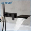KEMAIDI Matte Black Bathtub Shower Faucets Set Soild Brass Hot & Cold Mixer Crane Bathroom Taps With Handheld Shower Head 1