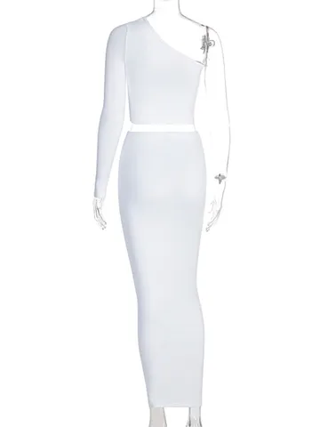 Clothes 2 Piece Set Skirt One Shoulder Long Sleeve Crop Top Fall Clothes For Women 2022 Fashion Sexy Club Outfits платье