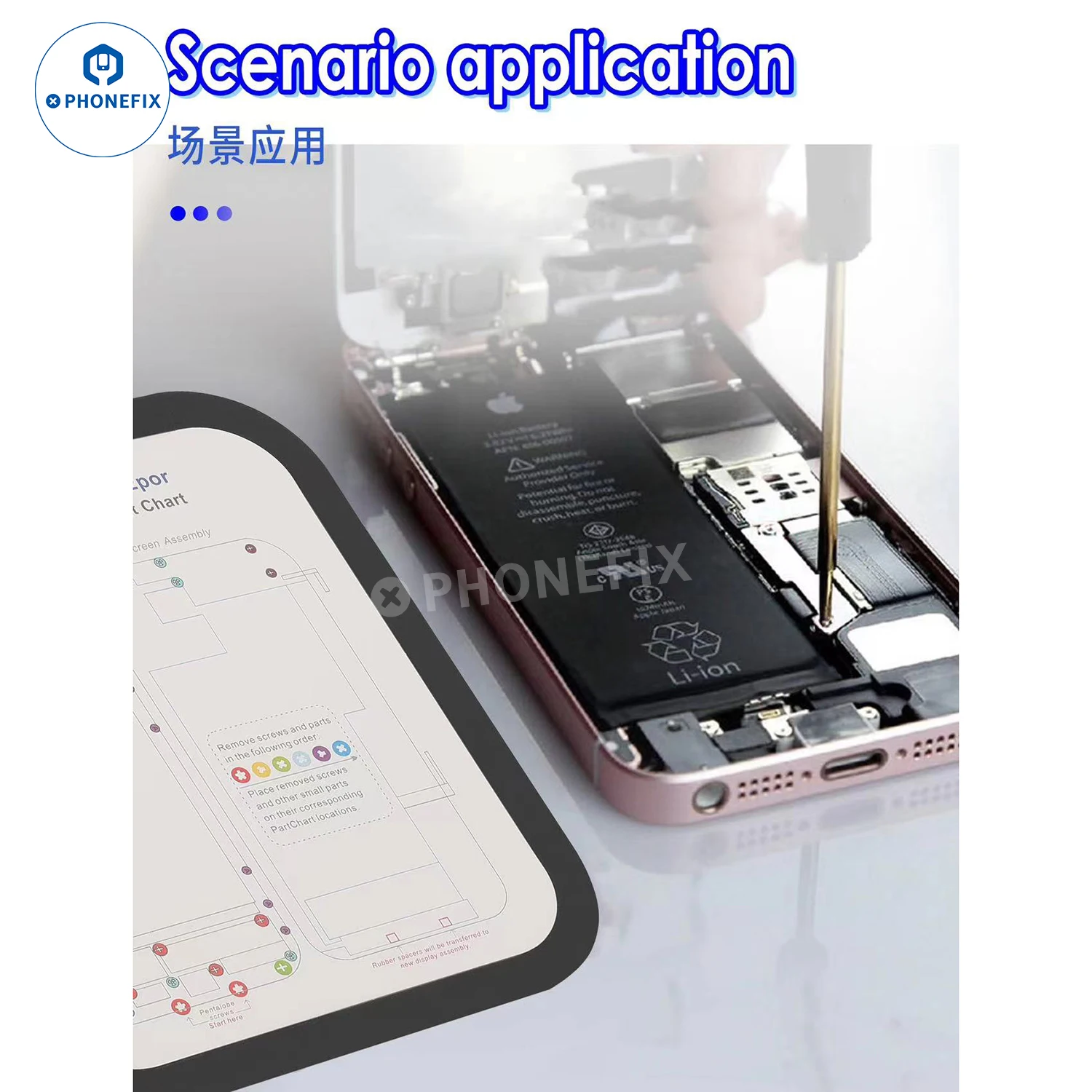 iPhone - 専用ページ プロのプレート修理ツール、部品チャート、磁気ネジマット