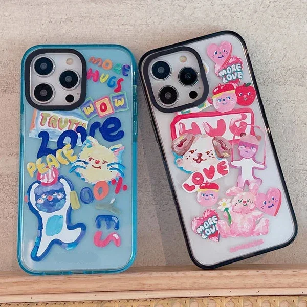 

Graffiti Dolls Cats Dogs Version Acrylic Upgrade Border Phone Case Cover for IPhone 11 12 13 14 15 Pro Max Case for IPhone 15Pro