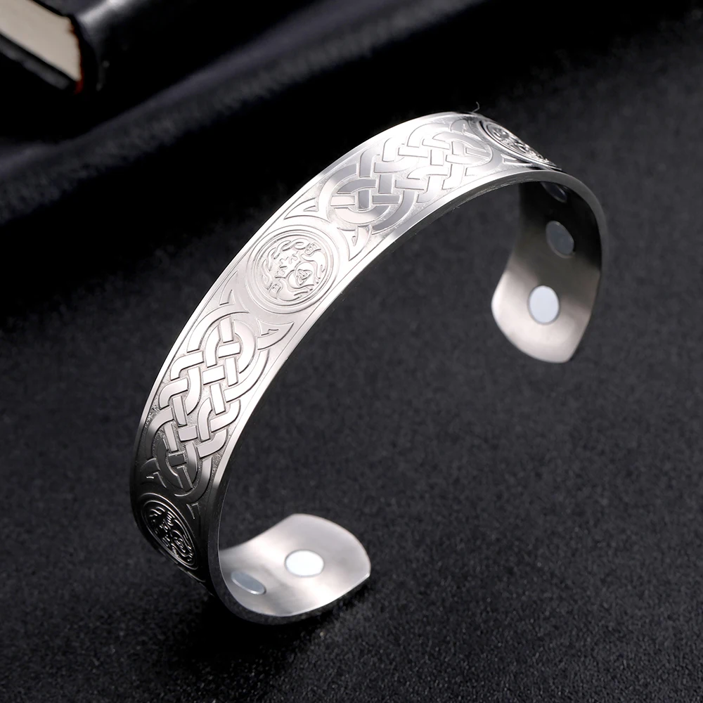 Magnetic Therapy Bracelet Norwegian Celtic Knot Viking Bracelet Stainless Steel Pain Relief Cuff Bracelet Best Gift Mens 6