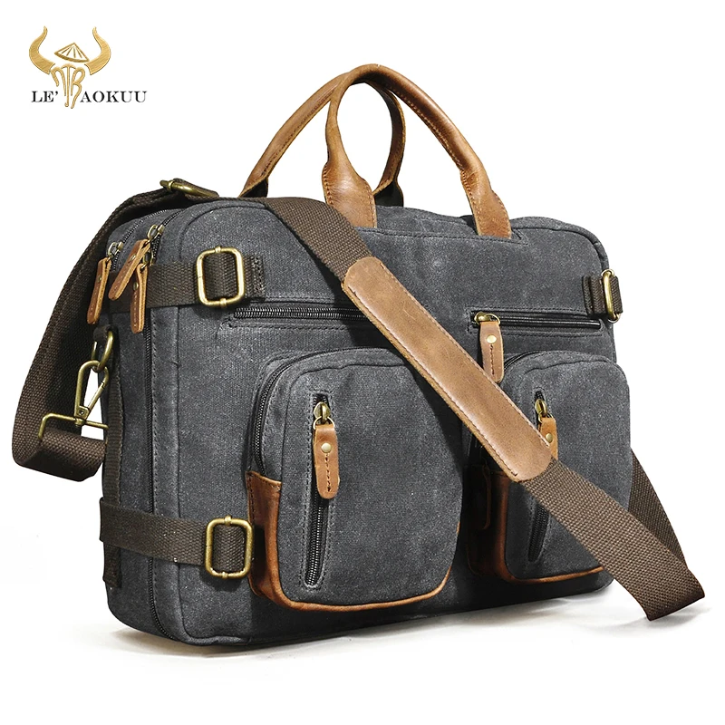 

Waterproof Canvas+Genuine Leather Unique Business Travel Briefcase Backpack Laptop Attache Bag Tote Portfolio For Men Male 9911