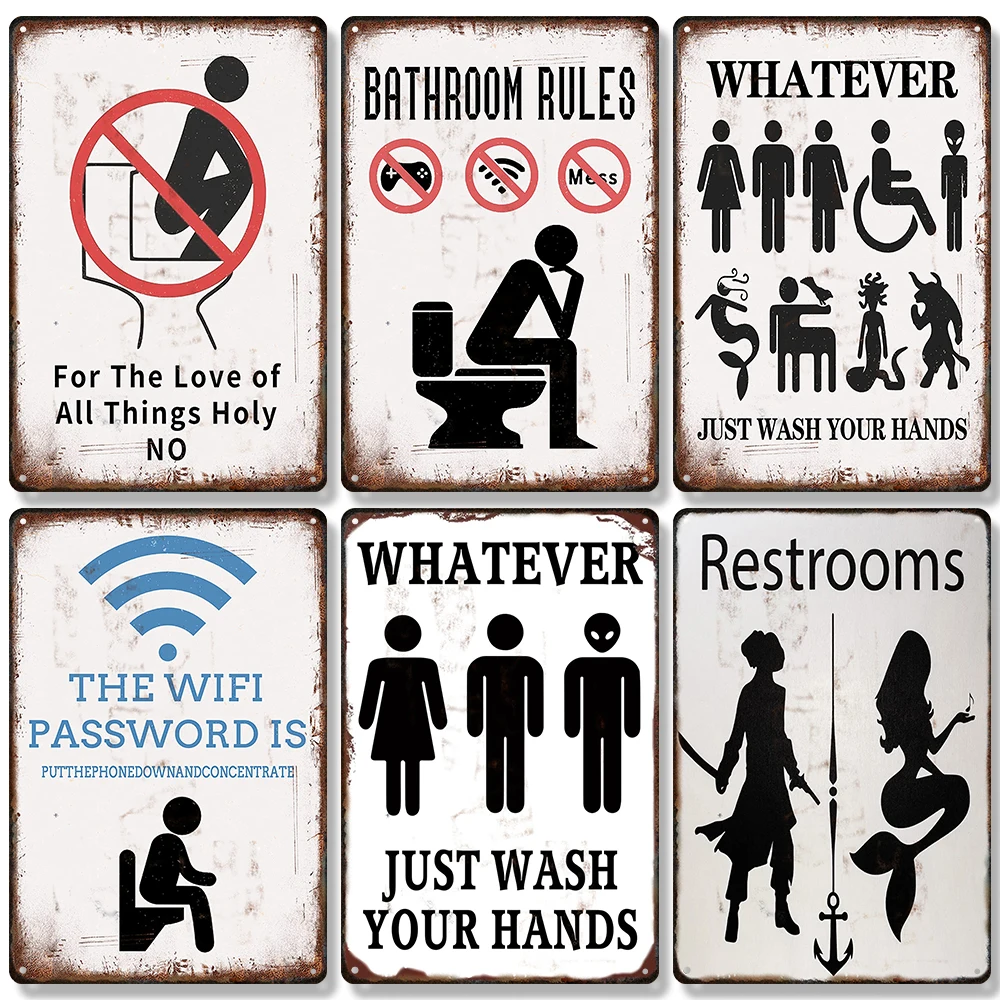 Funny Toilet Vintage Metal Poster Bathroom Rules Retro Tin Sign Bathroom Toilet Wall Art Decoration Plaque for Modern Home Decor