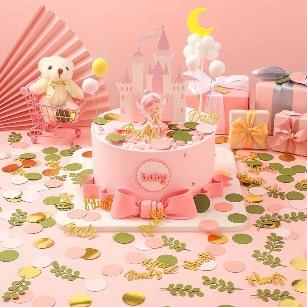 100/200 Stück Salbeiblätter Konfetti Grün Rosa Runde Papierkonfetti für Hochzeit Geburtstag Babyparty Partydekorationen Tischstreuer – Detail 3