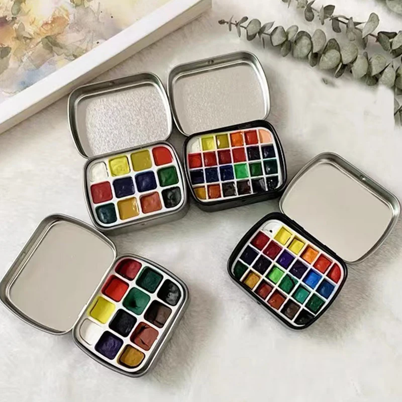 Mini juego de acuarelas de viaje portátil, caja de pintura Vintage exquisita, caja cuadrada pequeña, paleta de color, herramientas de arte - AliExprs 21