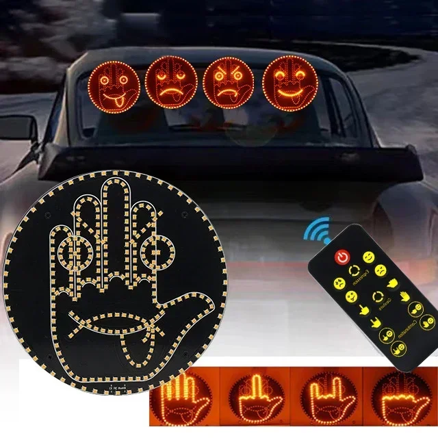Panneau LED Gestes Et émotions Pour Vitre Arrière Voiture - 8 Modes (smiley, Coeur...) - Alimentation USB - Communication Amusante