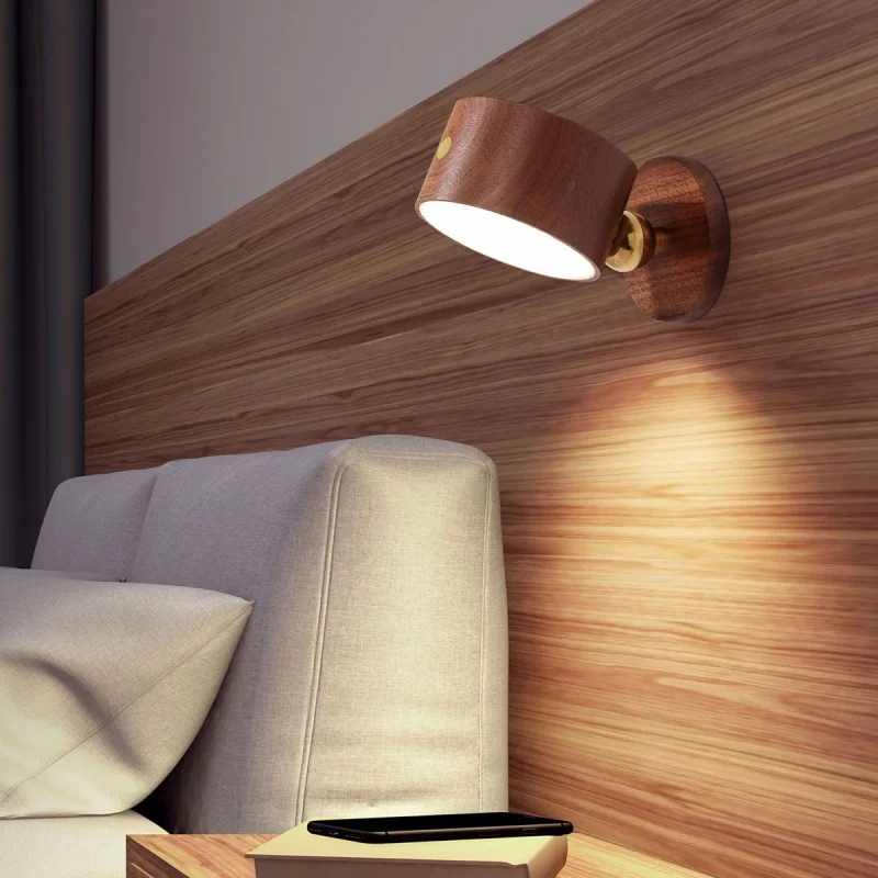 

USB Wooden Wall Lamp Desk Lamp Touch Dimming LED Night Light 360° Rotating Eye Protection Atmosphere Magnetic Bedside Lamp