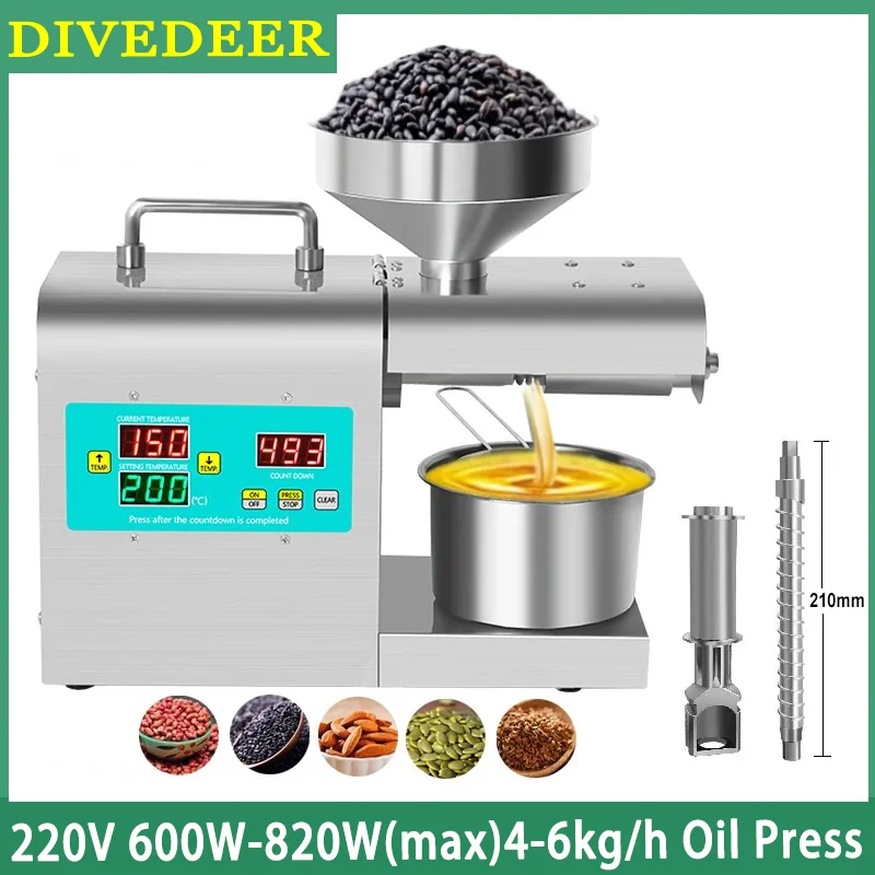 DIVEDEER Household Oil Press Digital Temperature Control Strong Power High Extraction Rate Peanut Sesame Flax Seed Cold Oil Pres