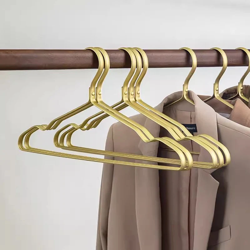 

5pcs Matte Gold Coat Hangers Clothes Anti -slip Drying Rack Wardrobe Dress Towel Pants Organizer High-end Aluminum Alloy Hangers
