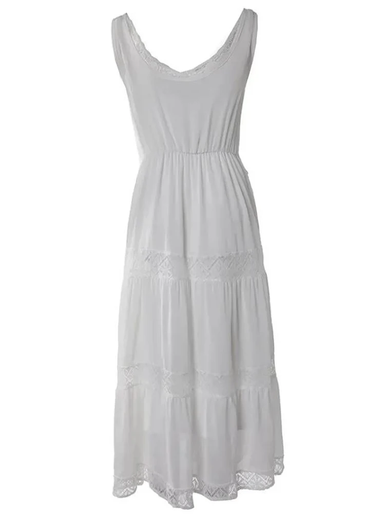 chinese dress ladies LOOBIS Women's 2024 Summer Plain Cami Long Dress White Loose A-Line Beach  Maxi Dress Strap Dress at Amazon Women's Clothing store main image 0