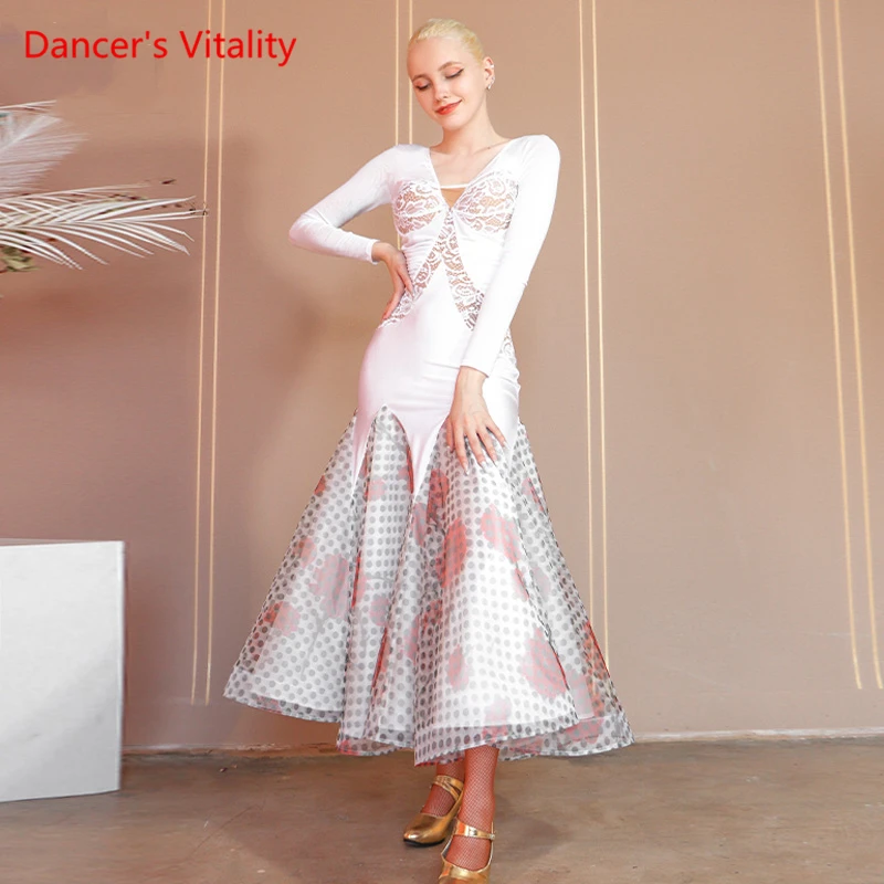 

Waltz Dress female adult high-end lace halter dancing skirt professional competition dance wear training suit