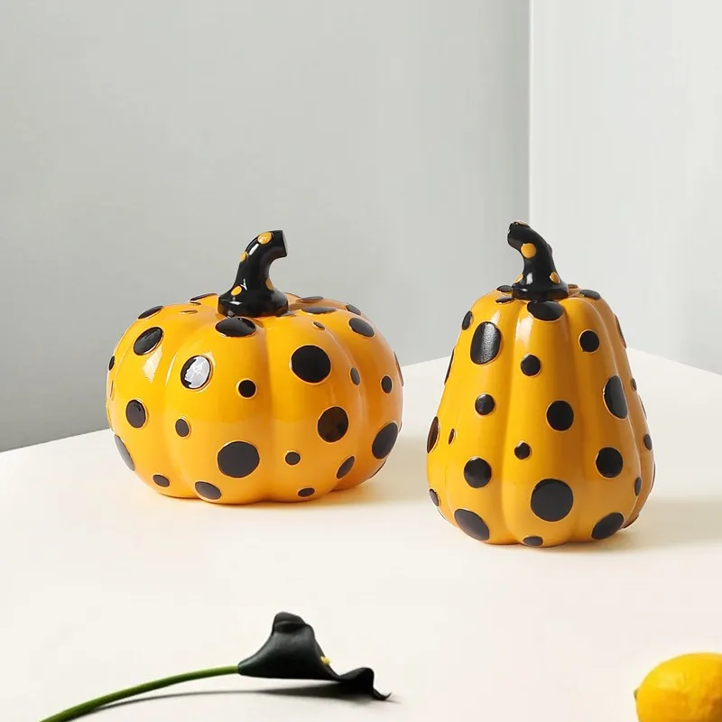 

Home Decoration Accessories Figurines Miniatures Yellow Dotted Pumpkin Sculpture Desk Decoration