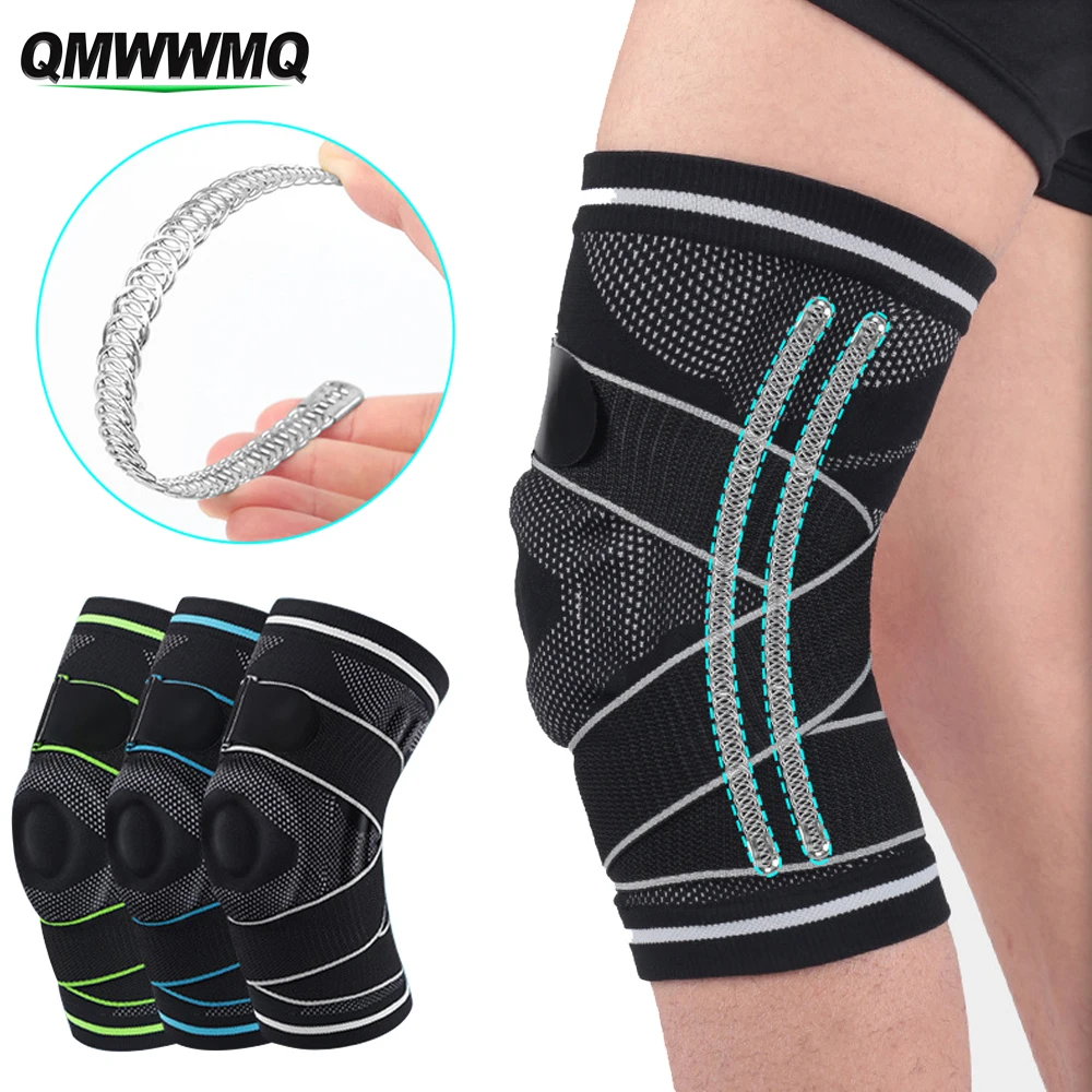 QMWWMQ 1Pcs Sports Kneepad Women Men Pressurized Elastic Knee Pads Support Fitness Gear Basketball Volleyball Brace Protector aolikes men waist support belt sport pressurized weightlifting bodybuilding fitness squatting training lumbar back support gear