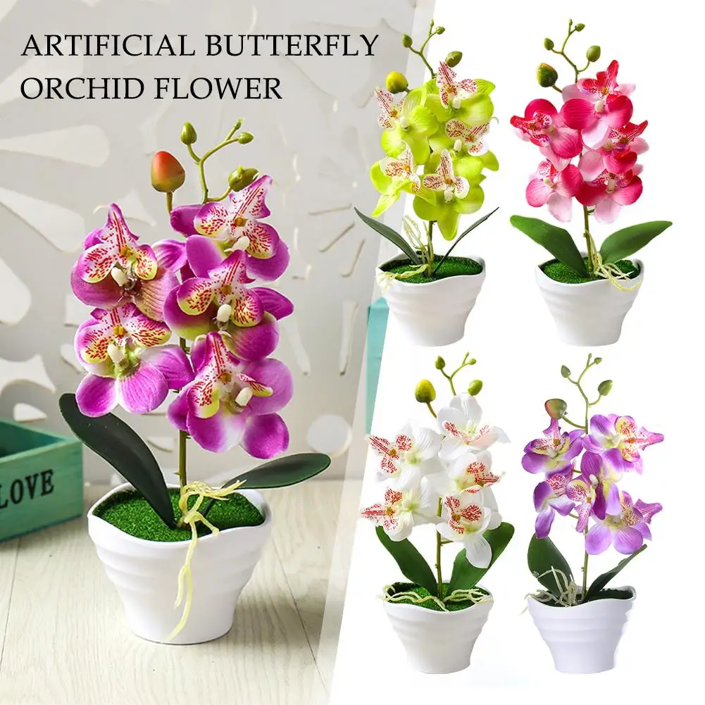 

1pcs Artificial Butterfly Orchid Flower 4Heads Bonsai Living Pendant Home Bedroom Fake Flowers Decoration Room Artificial K1X0
