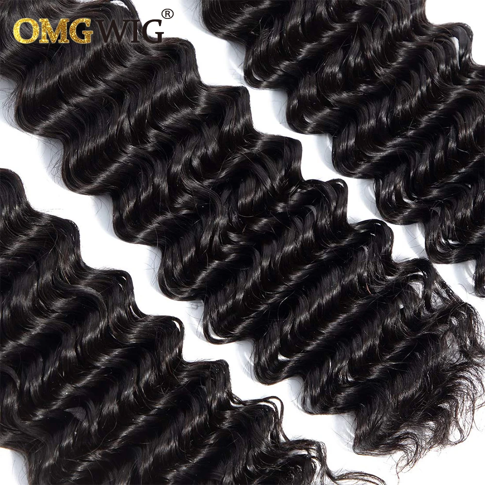 Deep Wave Natural Color Hair Bundles With 4x4 Base Closures Brazilian Human Hair Free Part Bleached Knots Transparent Lace