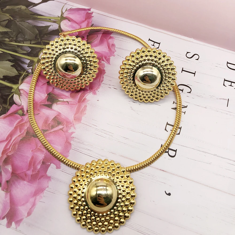 

Женский комплект ювелирных изделий, ожерелье с подвеской и серьги-подвески с покрытием 24-каратным золотом геометрического дизайна, 2022