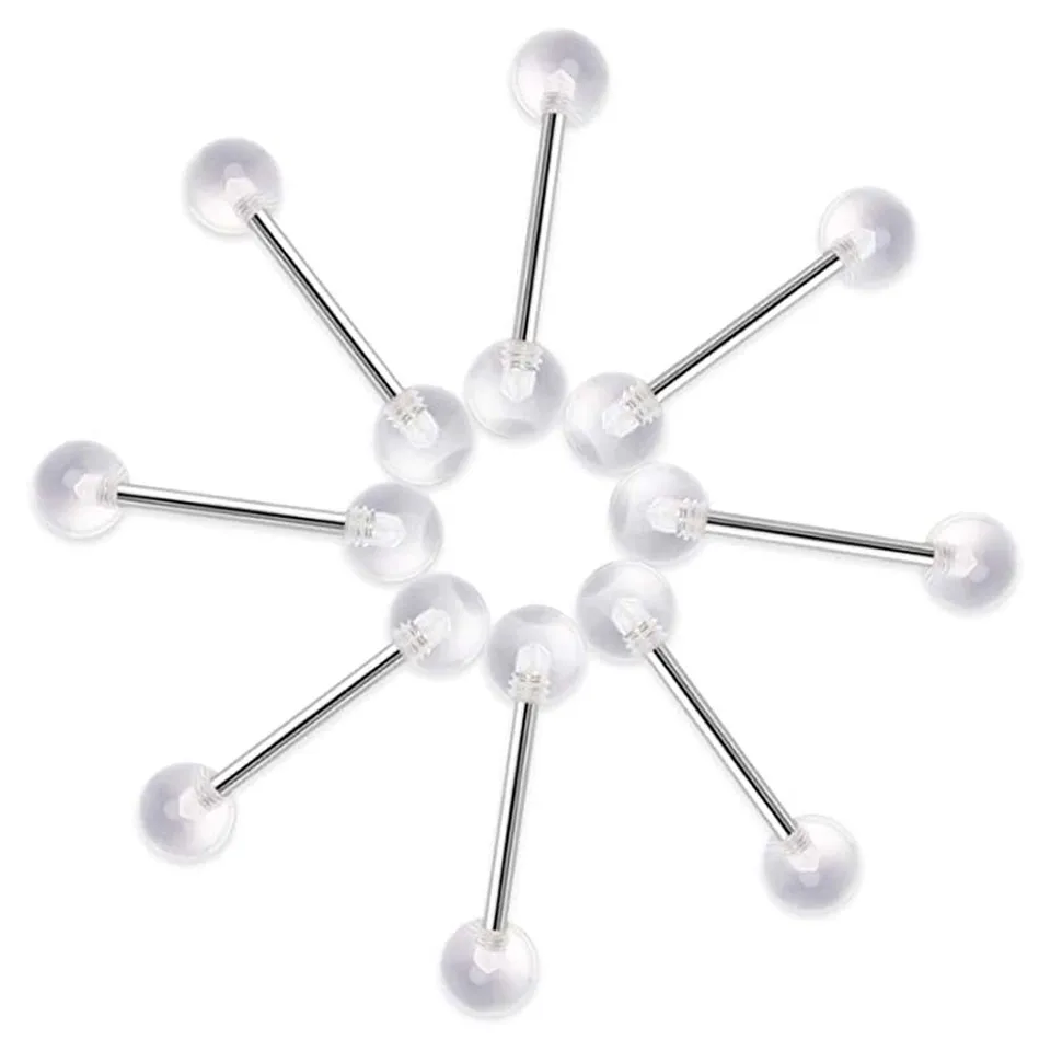 Piercing Lingua Capezzoli Bilanciere Anelli Acciaio 15 Pezzi Piercing In Acciaio 14G 5/8" - Sfere Trasparenti Per Lingua, Bilanciere, Capezzoli Set Piercing Lingua Capezzoli - Foto 5