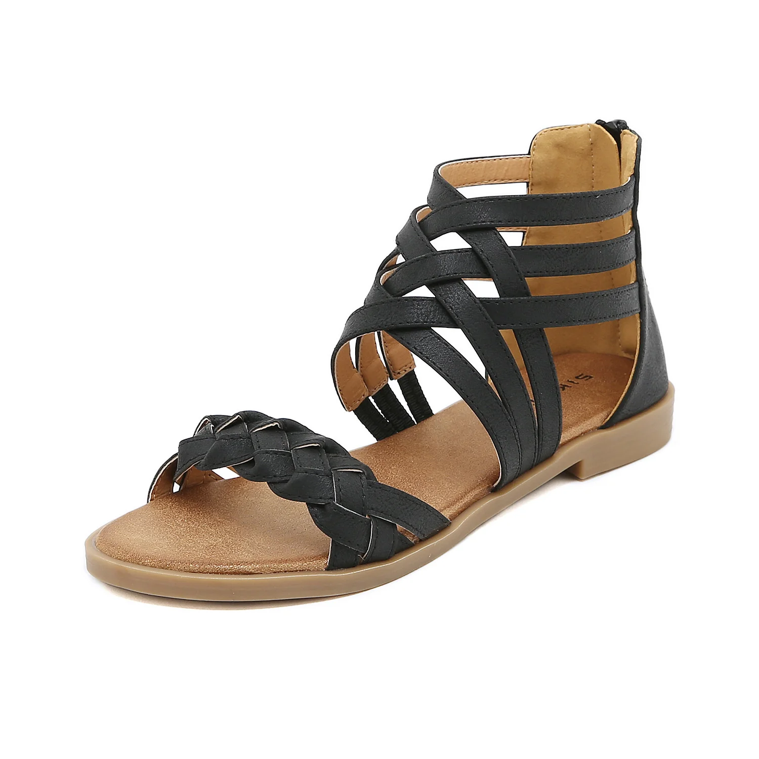 2023 Summer New National Style Woven Back Zipper Roman Women's Large Flat Sandals