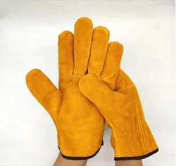Premium Men's Cowhide Leather Work Gloves (Brown yellow)