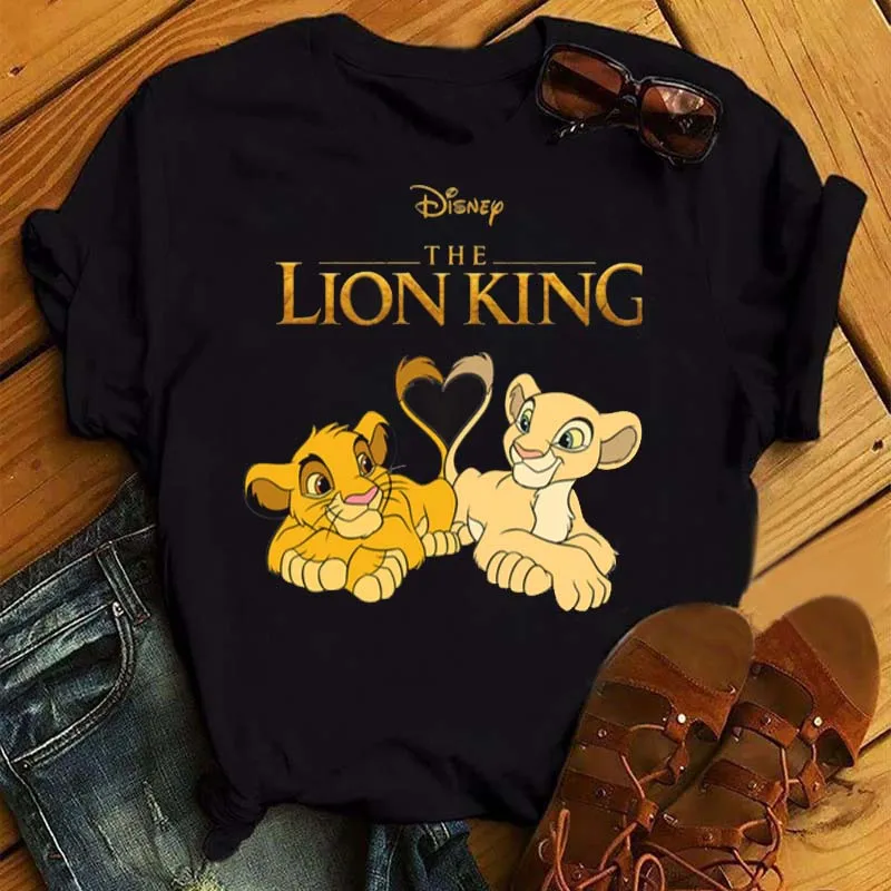 Cute Disney Women T Shirt Harajuku Anni '90 Ullzang The Lion King T-Shirt Cartoon Graphic Printed Tshirt Streetwear Top Tees Donna