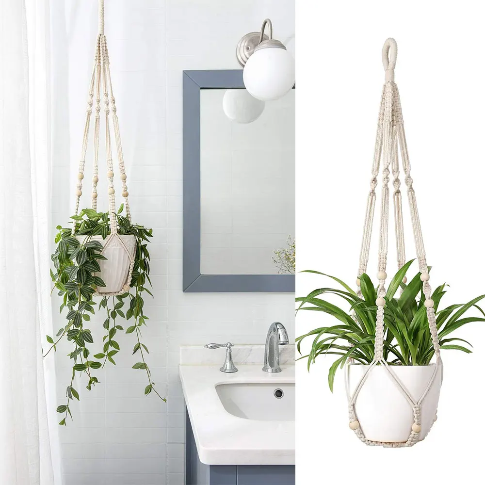 Gardening Green Plant Hanging Basket Cotton Rope Hanger Flower Pot Handmade Macrame Pots Pocket Wall Boho Courtyard Home Decor