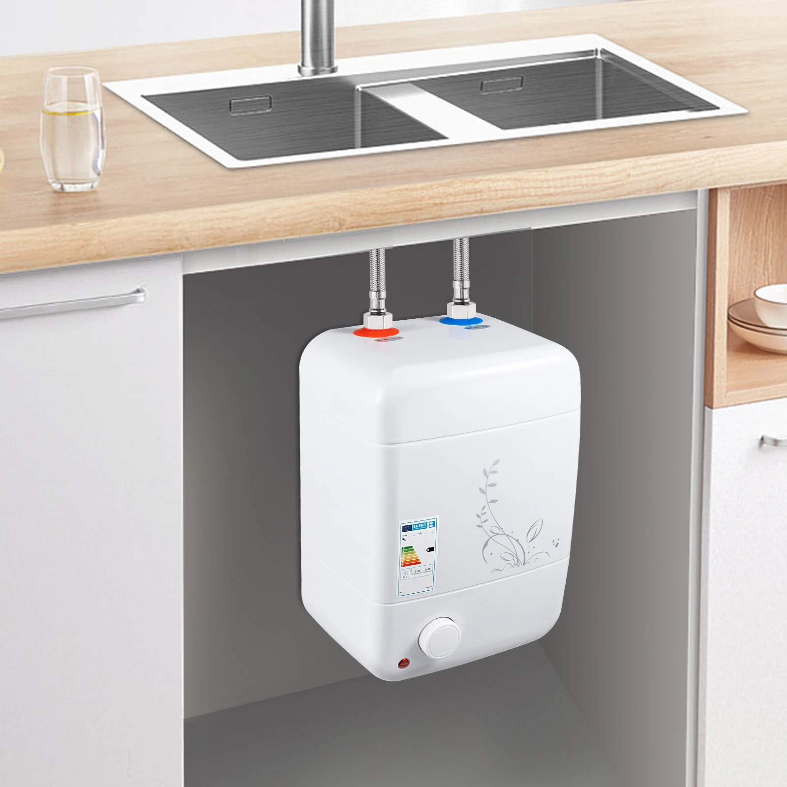 Chauffe-eau électrique 8L, chauffe-eau à réservoir à température réglable, chaudière à eau pour cuisine domestique, 200V, 1500W