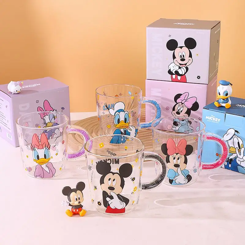 Kawaii Disney Family Children'S Milk Mickey Glass Trasparente Breakfast Cartoon Cute New High Aspetto Level Water Cup