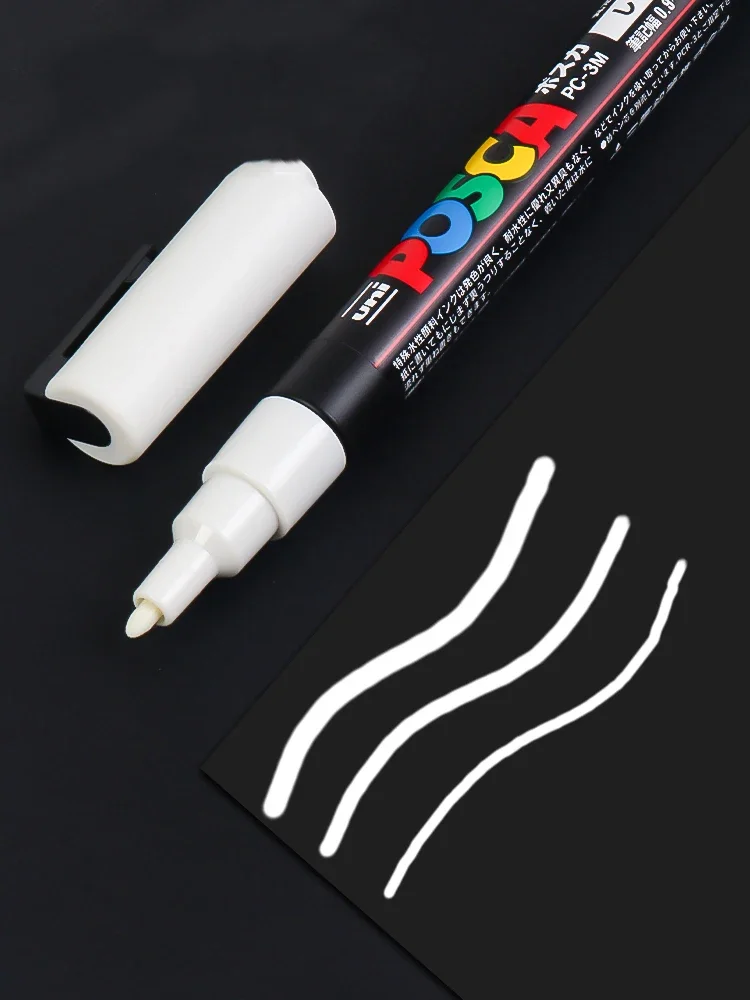 1Pc 일본 UNI POSCA 아크릴 고광택 마커 펜 방수 빠른 건조 블랙 골드 실버 화이트 학생 용품