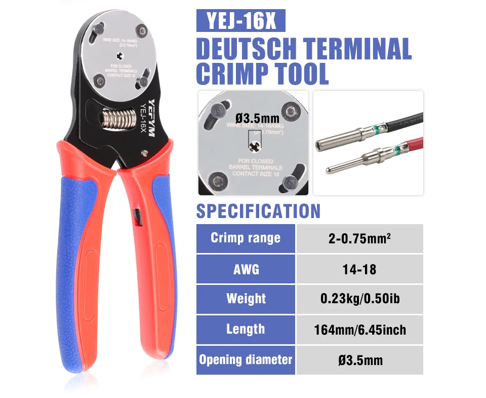 Deutsch Crimp Tool, YEJ-12X/16X/20X Crimper mit geschlossenem Zylinder: 4-Wege-Einkerbinder-Crimpzange für Deutsch Solid Contacts Zangen – Detail 4